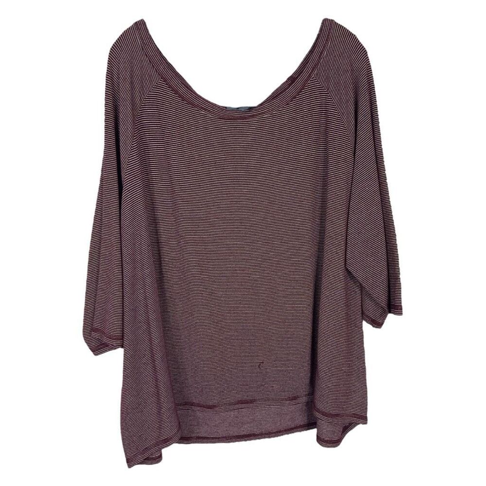 ModCloth Plus Size 4X Top‎ Knit Maroon White Striped Scoop Oversized Stretch 938